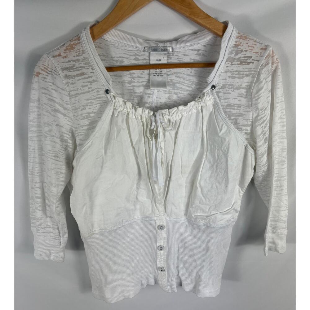 Alison Shari 3/4 Sleeve Button Up Shirt Size Medium